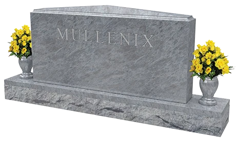 Wide gray family monument with coordinated base and vases