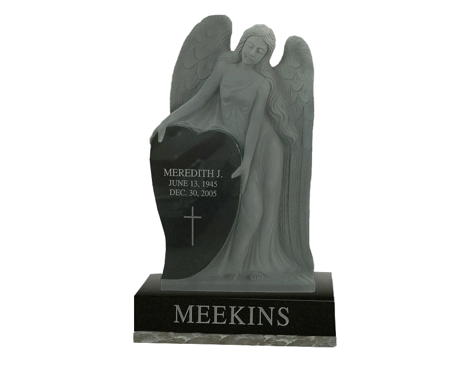 Sculpted angel monument with a polished dark inscription panel
