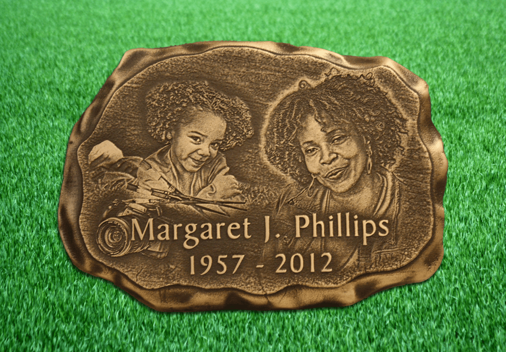 Portrait bronze cremation stone