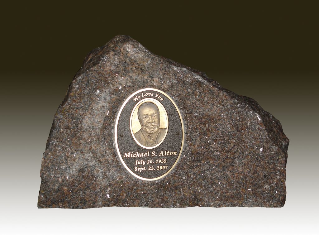 Natural cremation boulder with portrait
