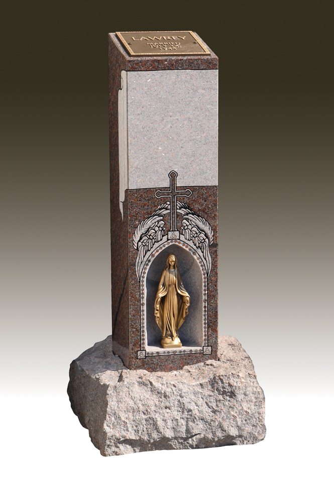 Cremation pillar with statue alcove