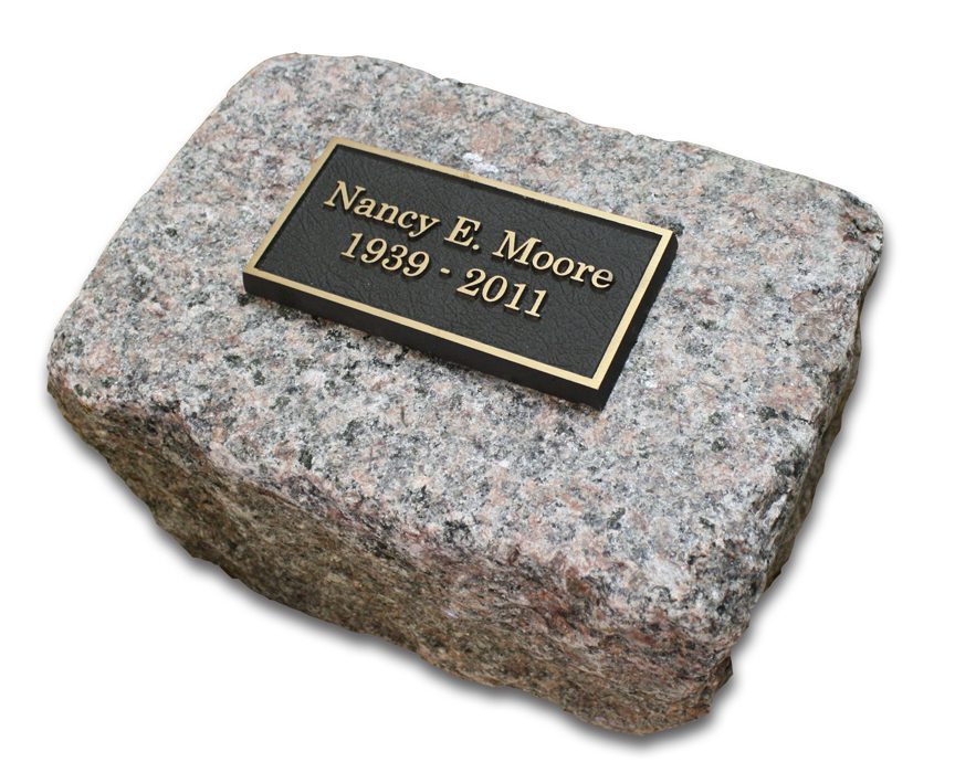 Tumble stone with bronze name plaque