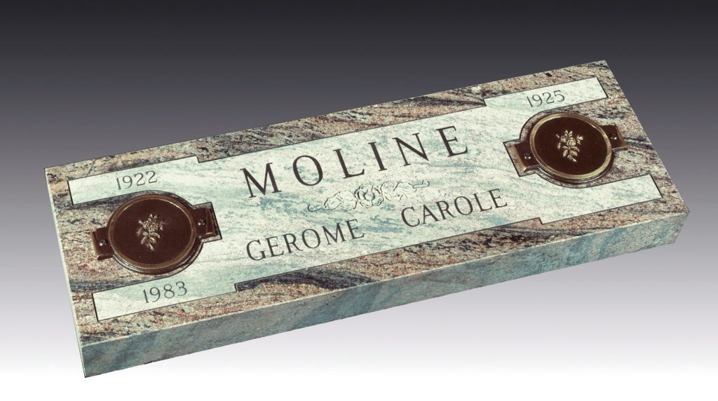 Granite cremation marker with bronze covers