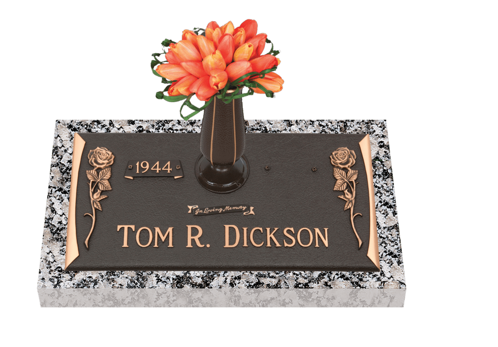 Tea Rose individual bronze memorial with vase