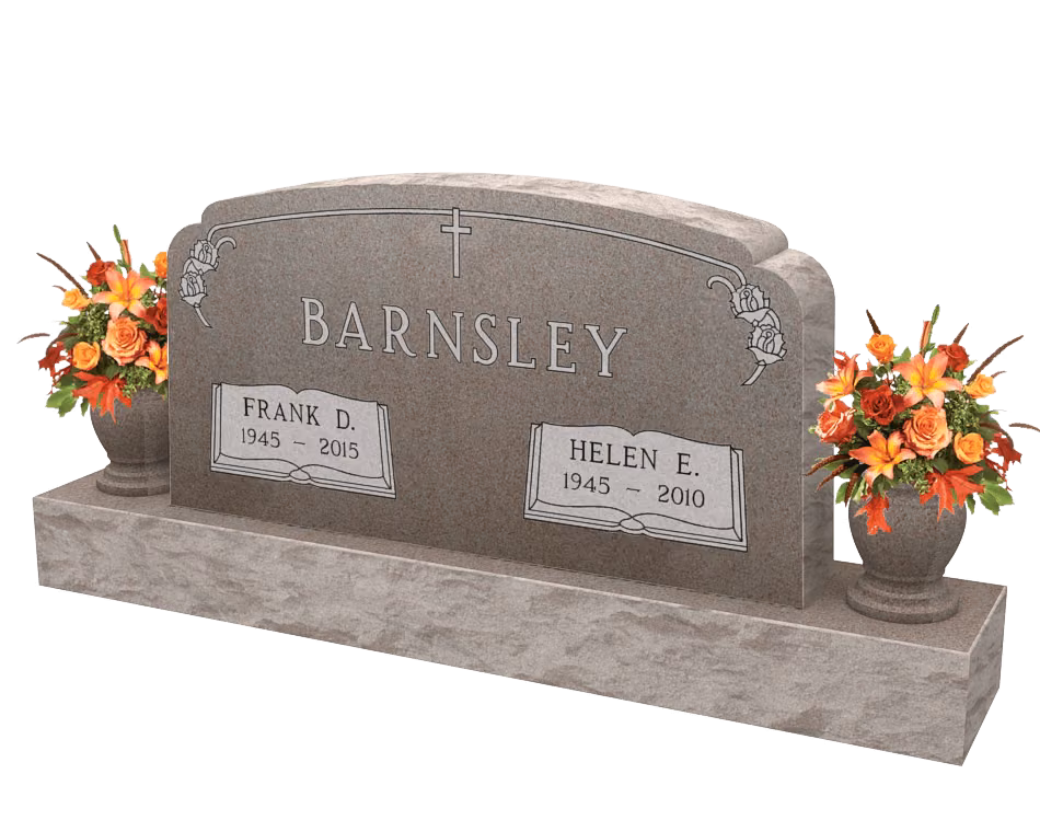 Arched companion with book panels — memorial design