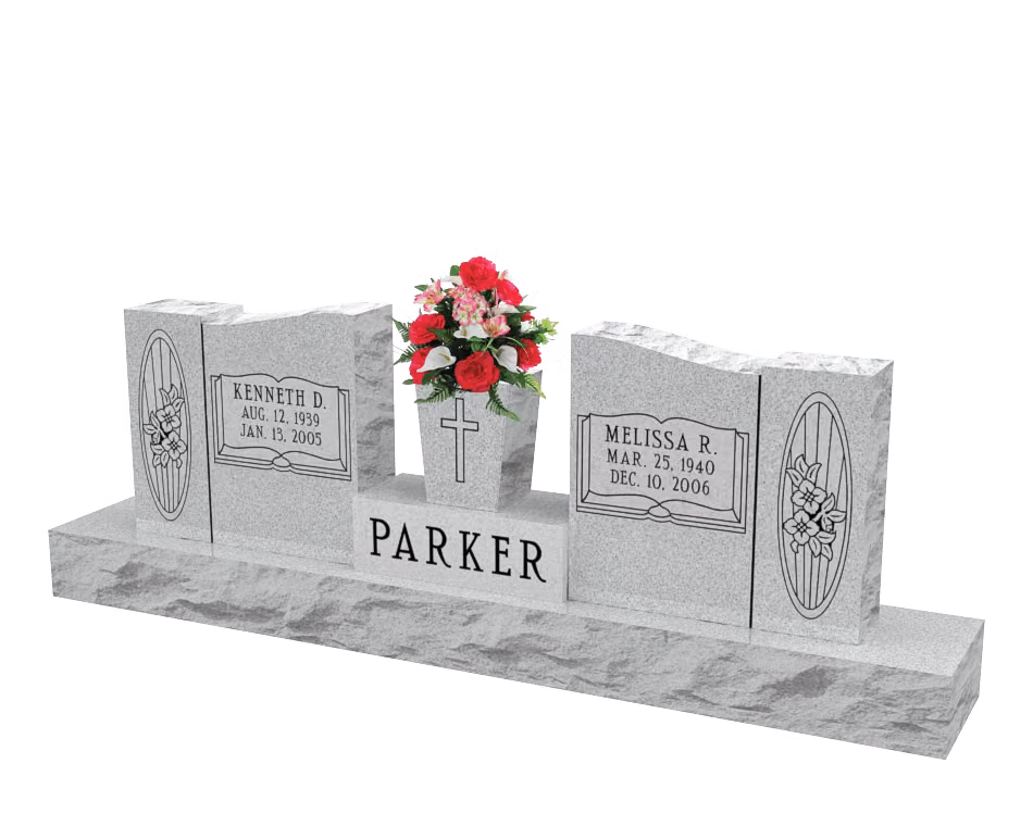 Companion books with floral columns — memorial design