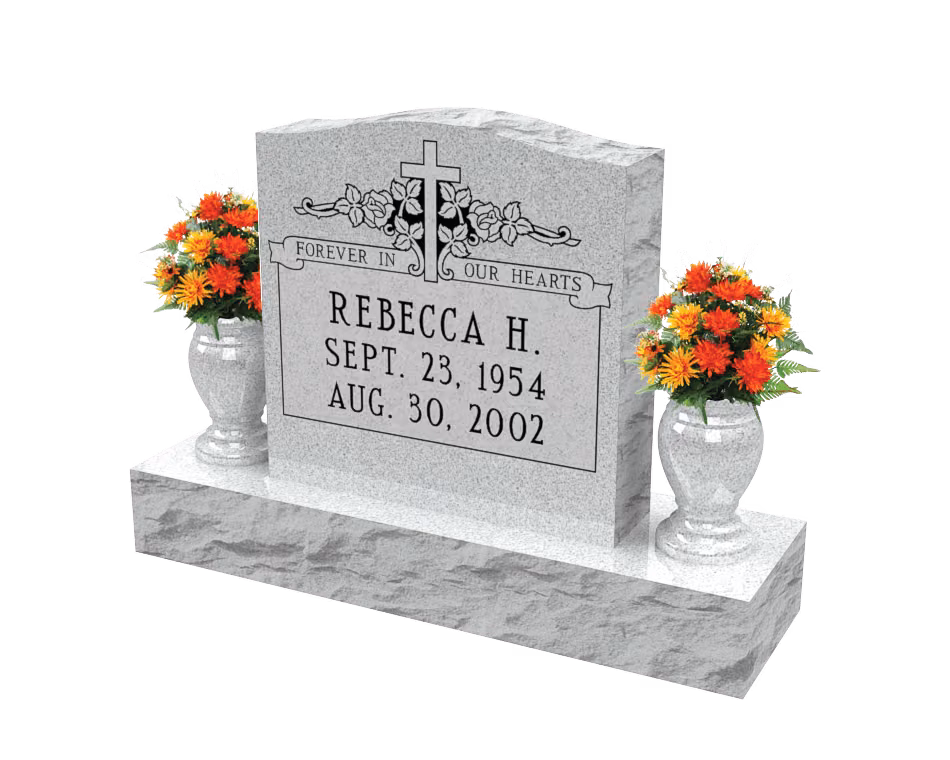 Upright with cross and roses — memorial design