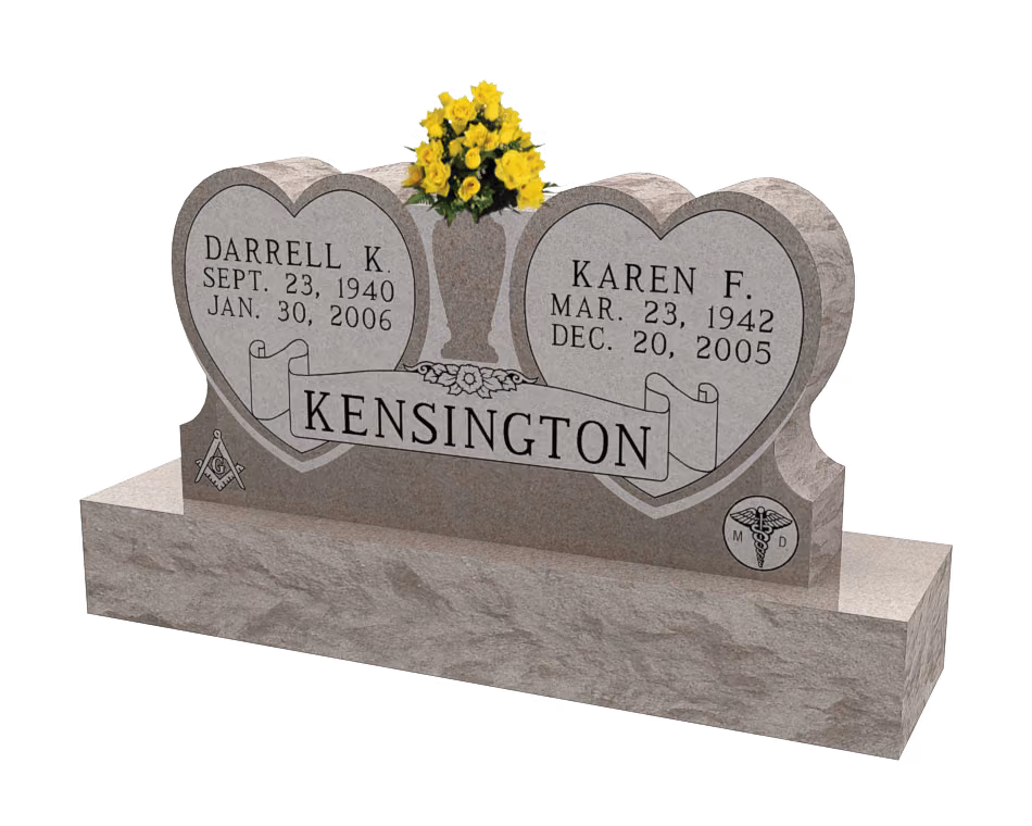 Companion hearts with shared scroll — memorial design